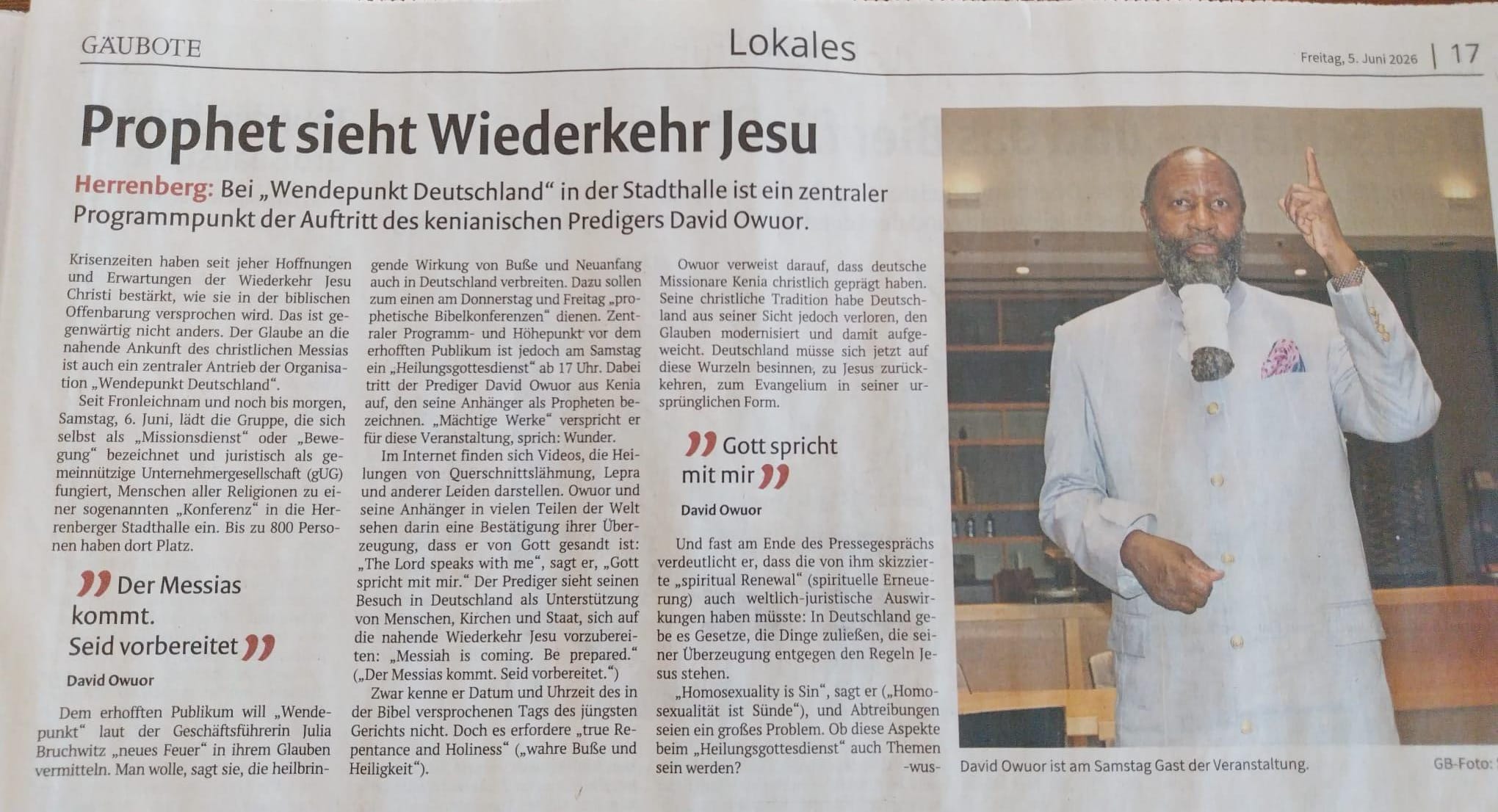 Gäubote vom 5. Juni 2026